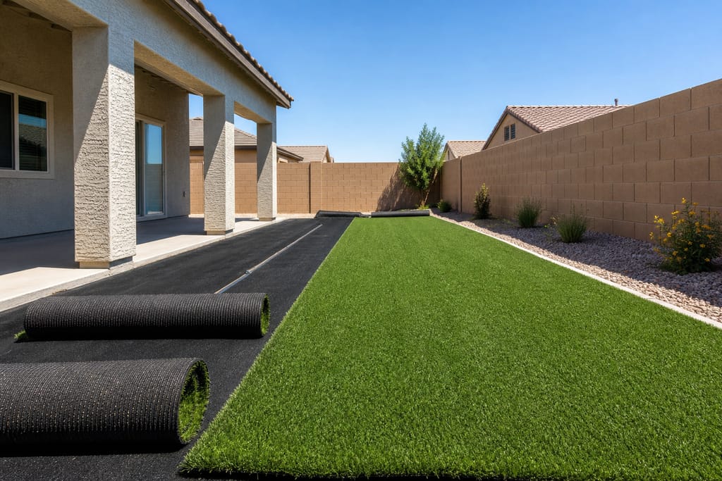 Heat-resistant turf laying photo