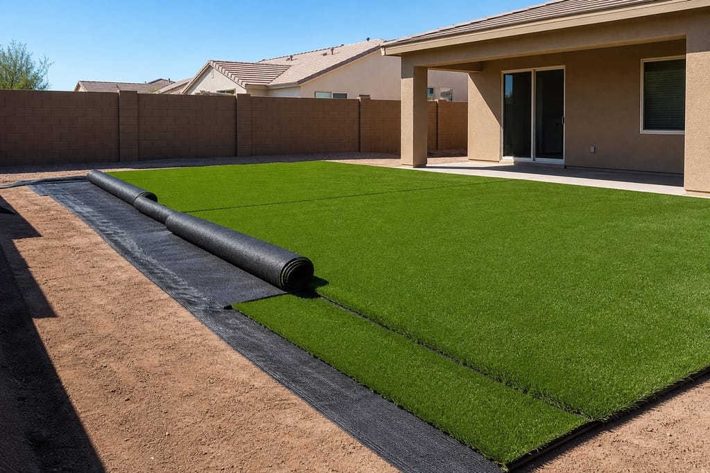 Athletic turf laying photo